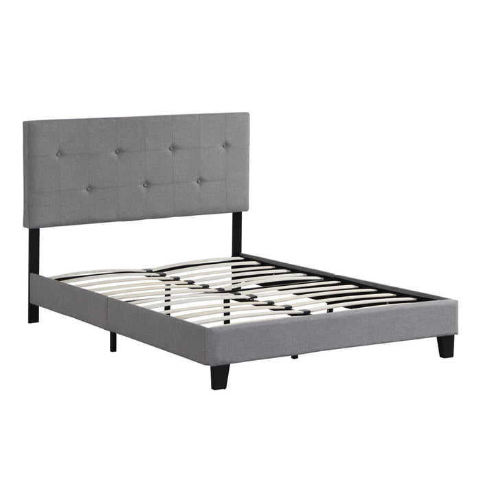 Full Size Upholstered Platform Bed Frame With Modern Button Tufted Linen Fabric Headboard, No Box Spring Needed, Wood Slat Support - Gray