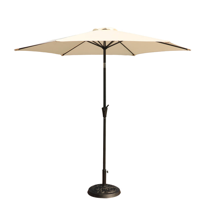 8.8' Outdoor Aluminum Patio Umbrella, Patio Umbrella, Market Umbrella With 33 Pounds Round Resin Umbrella Base, Push Button Tilt And Crank Lift - Creme