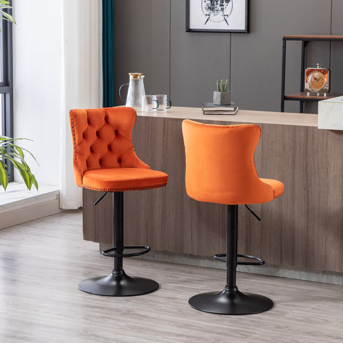 Swivel Velvet Barstools. Orange (Set of 2）