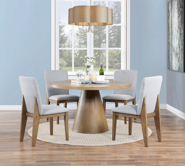 Delphine - Round Dining Table Set With Chairs (Set of 5) - Oak Finish And Gray