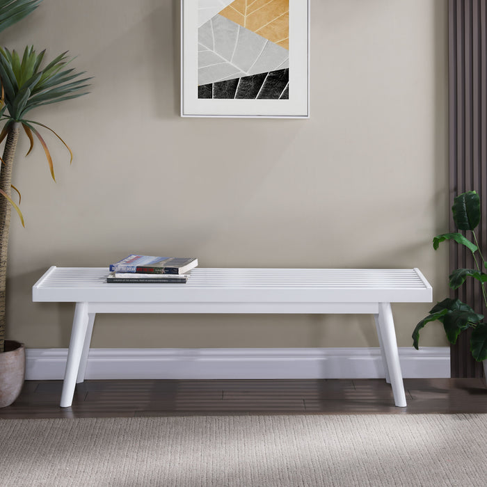 Larwich - Solid Wood Slatted Bench - White