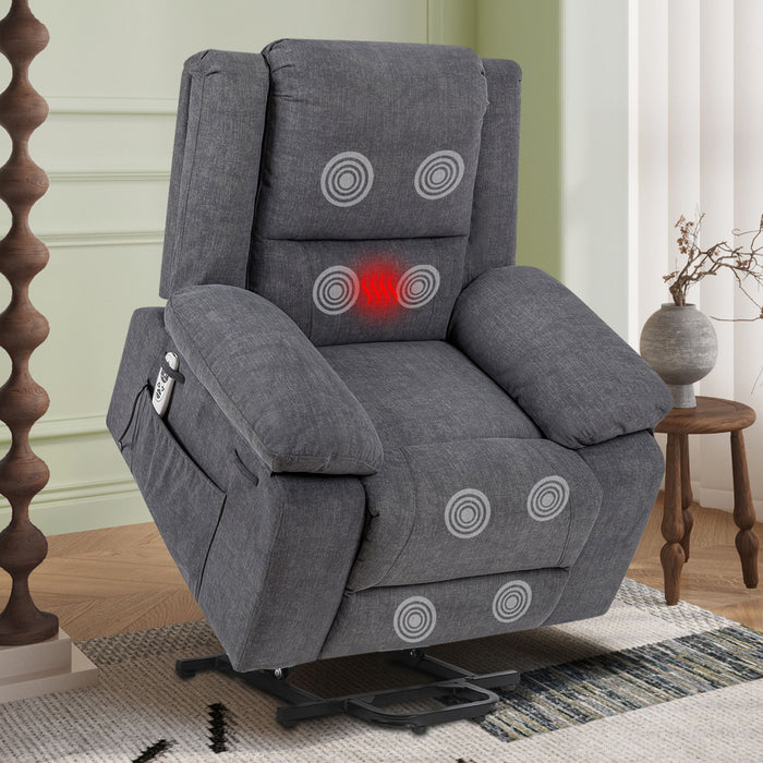 Electric Power Recliner Chair With Massage For Elderly, Remote Control Multi-Function Lifting, Timing, Cushion Heating Chair With Side Pocket