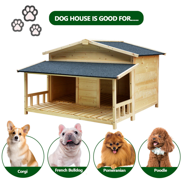 Durable Waterproof Dog Houses For Small Medium Large Dogs Outdoor & Indoor, Wooden Puppy Shelter Large Doghouse With Porch For Winter - Light Brown