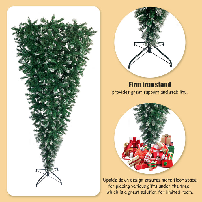 7.4ft Upside Down Christmas Tree LED Warm White Lights - Green