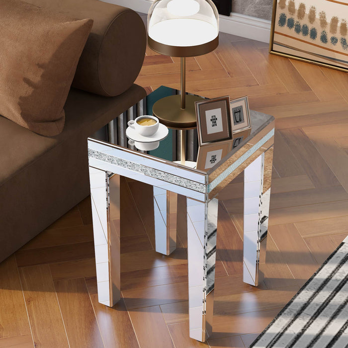 Fashionable Modern Glass MirroredTable With Crystal Design And Adjustable Height Legs