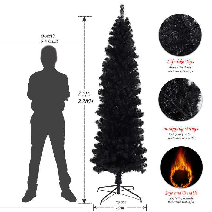 7.5FT Christmas Tree with Foldable Metal Stand - Black