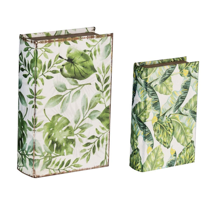 Botanical Book Boxes (Set of 2) - White / Green