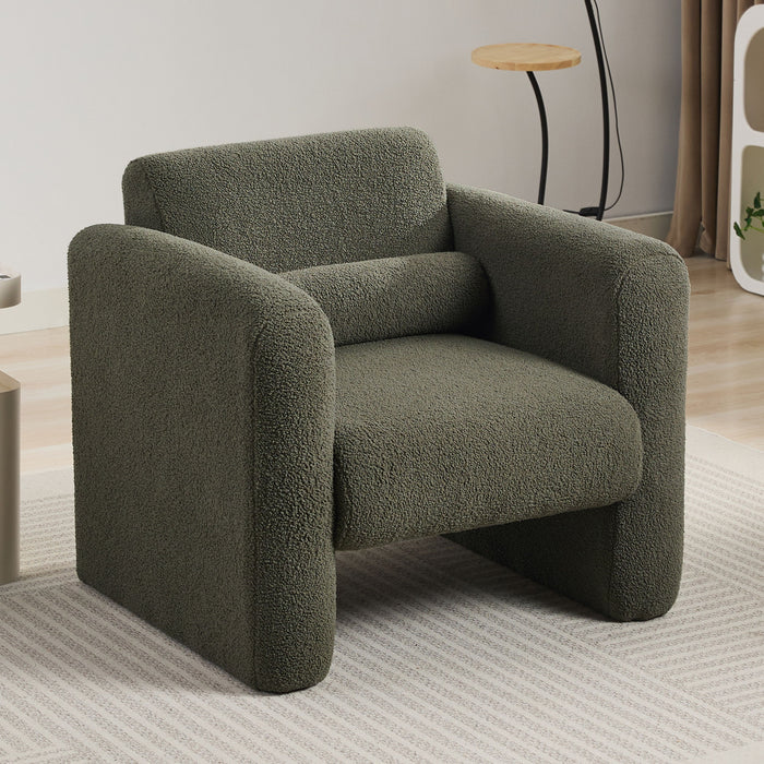 Modern Accent Chair Lambskin Sherpa Upholstered Comfy Reading Arm Chair Soft Padded Armchair With Back And Pillow For Living Room - Seaweed Green