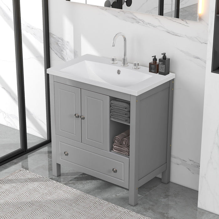 Bathroom Vanity With Sink, Bathroom Storage Cabinet With Doors And Drawers, Solid Wood Frame, Ceramic Sink