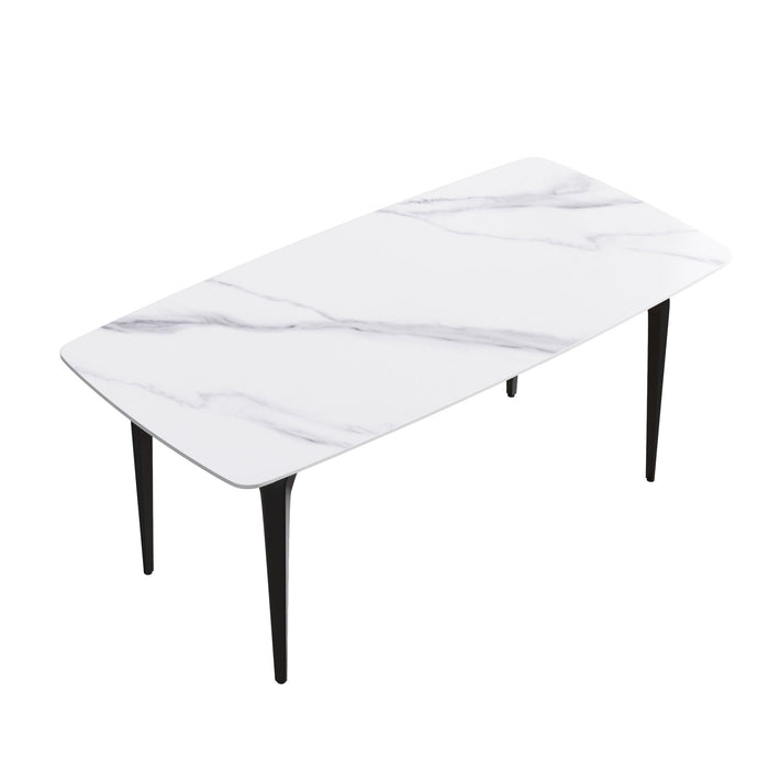 70.87" Modern Artificial Stone Curved Black Metal Leg Dining Table, Can Accommodate 6-8 People - White / Black