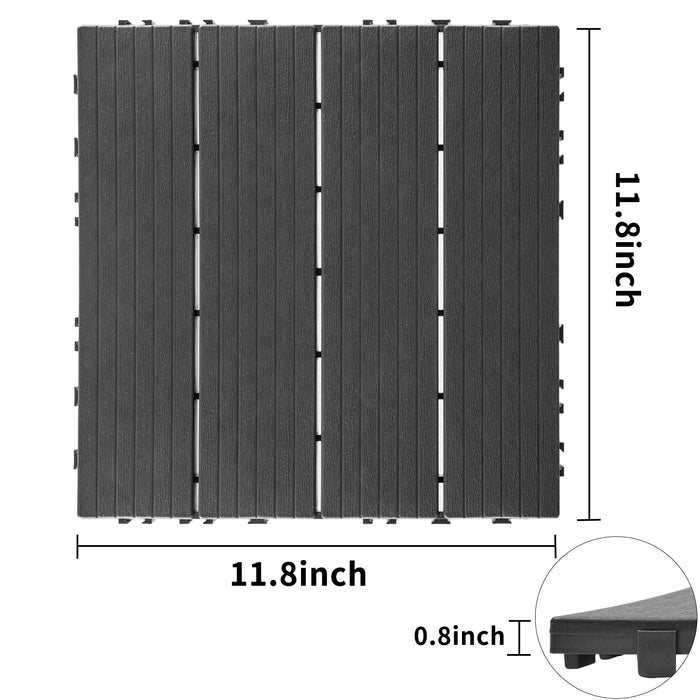 Plastic Interlocking Deck Tiles (Pack Of 44), Patio Flooring Outdoor Waterproof All Weather Use For Garden, Poolside Front / Back Yard - Light Gray