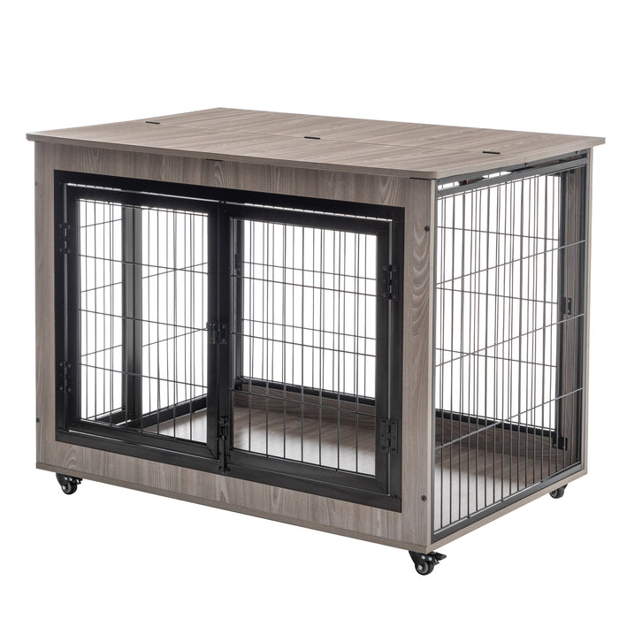 Dog Crate Furniture, Large Dog Kennel, Wooden Pet Furniture With Pull Out Tray, Home & Indoor Use, Double Door Modern Side End Table For Dog