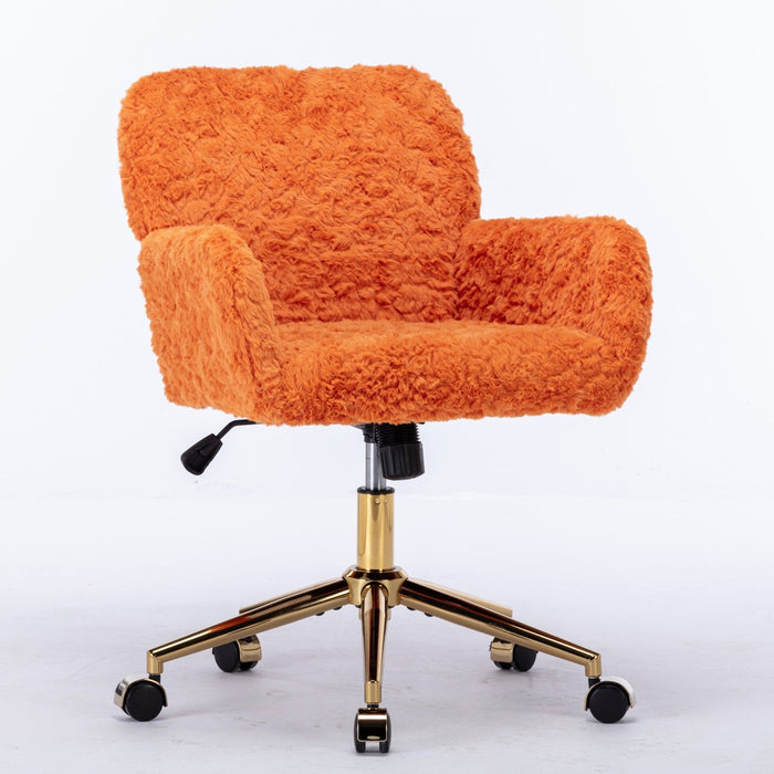 Office Chair, Artificial Rabbit Hair Home Office Chair With Golden Metal Base, Adjustable Desk Chair Swivel Office Chair, Vanity Chair