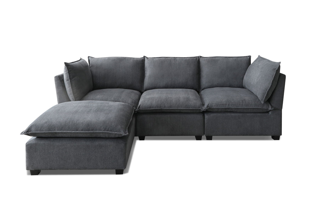 Modern Sectional L-Shape Sofa With Convertible Ottoman For Living Room