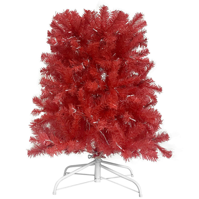 6FT Hinged Fir Bent Top Christmas Tree with LED Lights - Red