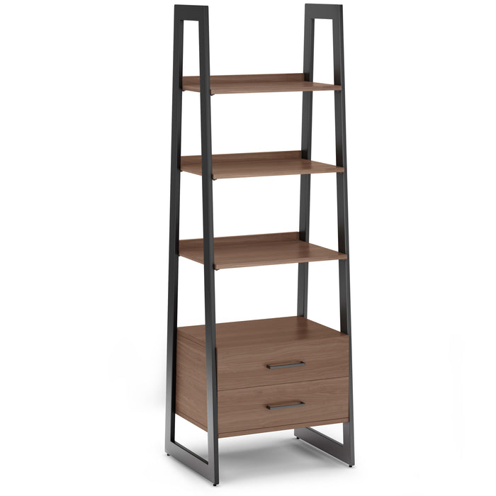 Sawhorse - Solid Walnut Veneer and Metal Ladder Shelf with Storage - Walnut