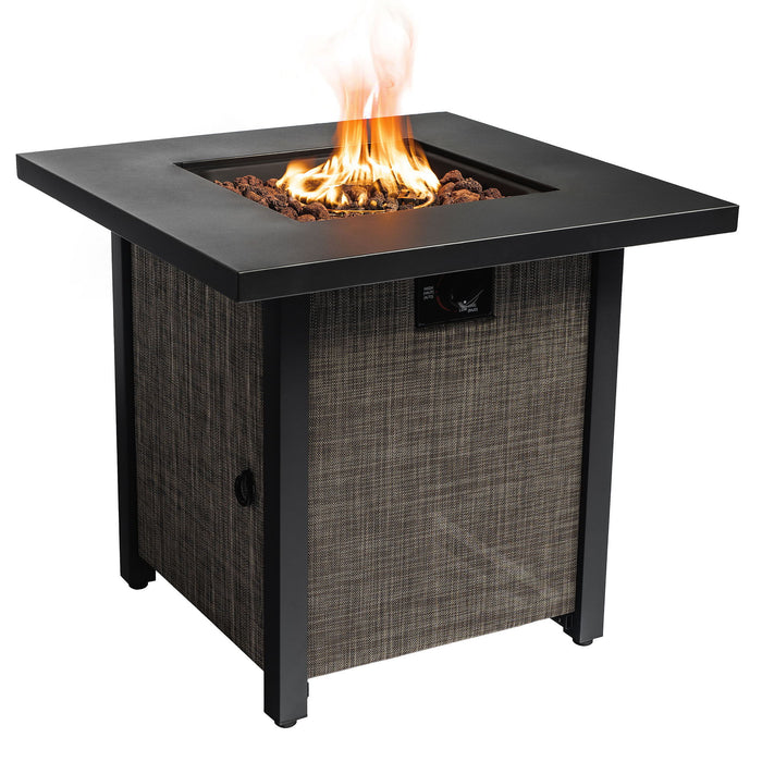 40000Btu Square Propane Fire Pit Table Steel Tabletop With Textilene Side Panel, Steel Lid And Rocks - Black / Gray