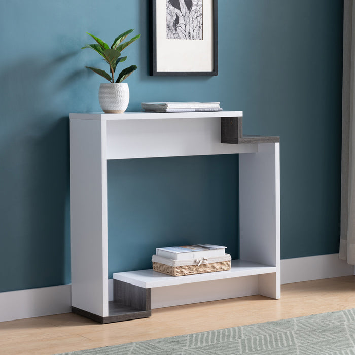 Contemporary Console Table With Two Open Shelves - White & Grey