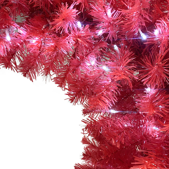 6FT Hinged Fir Bent Top Christmas Tree with LED Lights - Red