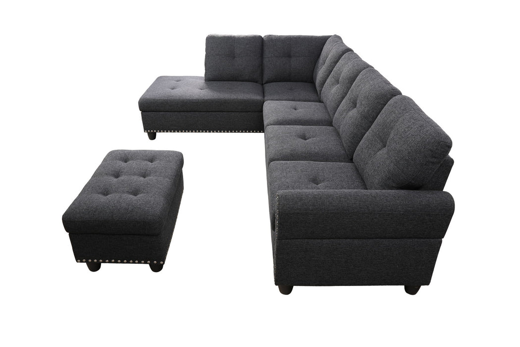 Alger - 98" Wide Left Hand Facing Sofa & Chaise With Ottoman - Charcoal Grey