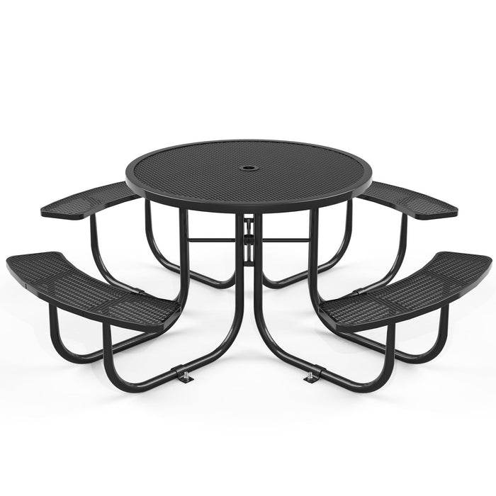 Round Outdoor Steel Picnic Table 46" With Umbrella Pole - Black