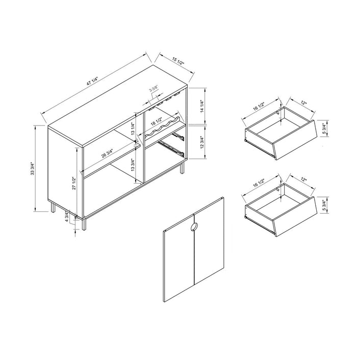 Wooden Display Rack, Cabinet With Drawer - White, Dark Taupe & Distressed Grey