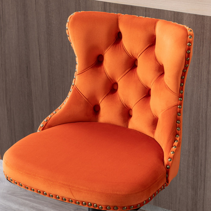 Swivel Velvet Barstools. Orange (Set of 2）