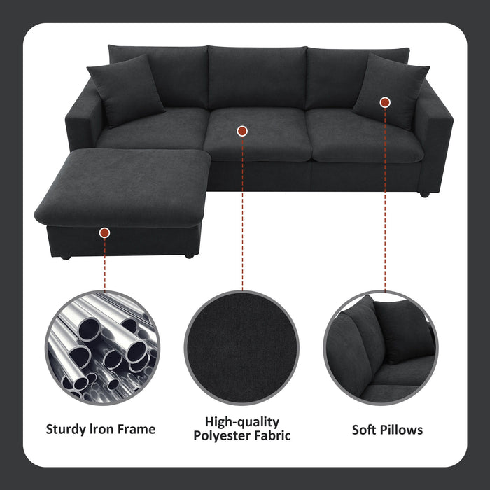 Modern Sectional Sofa, L-Shaped Couch Set With 2 Free Pillows, 4-Seat Polyester Fabric Couch Set With Convertible Ottoman For Living Room, Apartment, Office