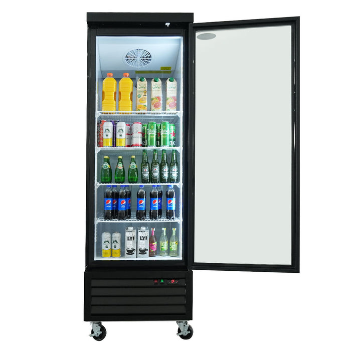 Glass Door Merchandiser Refrigerator 19.2 Cu.Ft Swing Door Commercial Display Refrigerators Merchandising Refrigeration With LED Top Panel - Black