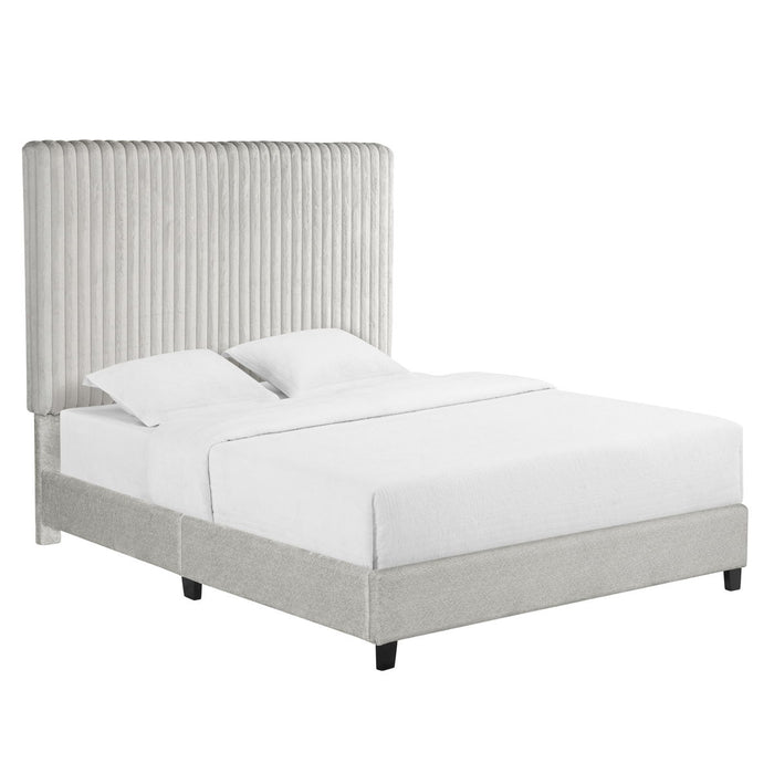 Queen Size Minky Stone Upholstered Platform Bed