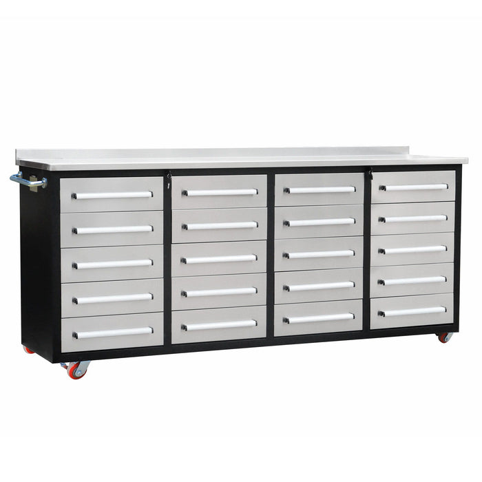 Garage Storage Cabinets With Workbench (20 Drawers) - Silver