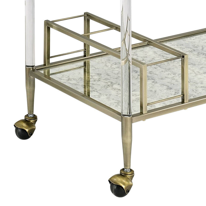 Cirro - Antique Mirror Wire Brass Serving Cart - Antique Brass / White