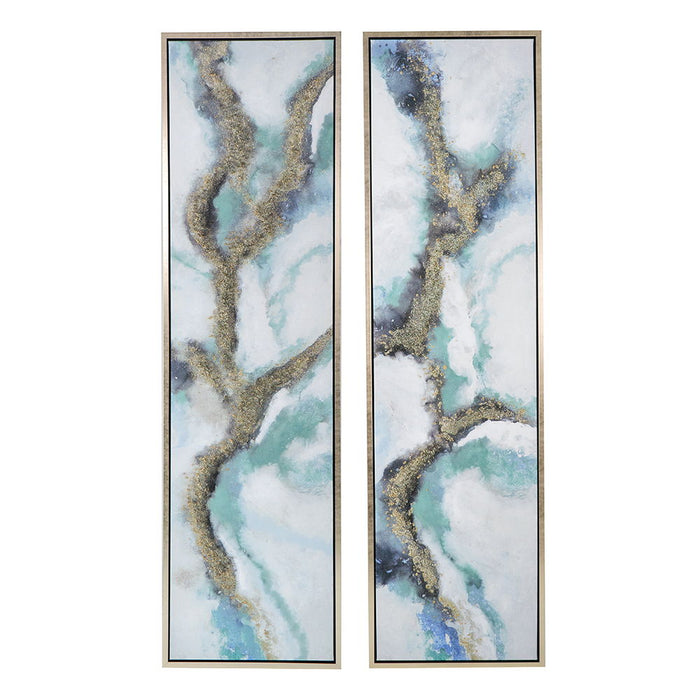 Elongated Modern Abstract Oil Painting,, Rectangle Framed Wall Art (Set of 2) - Multicolor