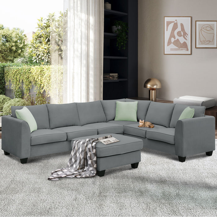 Sectional Sofa Couches Living Room Sets, 7 Seats Modular Sectional Sofa With Ottoman, L Shape Fabric Sofa Corner Couch Set With 3 Pillows