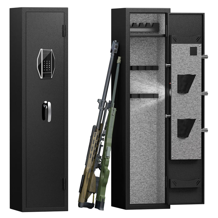 3-4 Gun Safe For Rifles And Pistols, Quick Access Password Gun Safe, High Security Metal Rifle Safe Locker With Removable Shelf And 2 Adjustable Gun Slots - Black