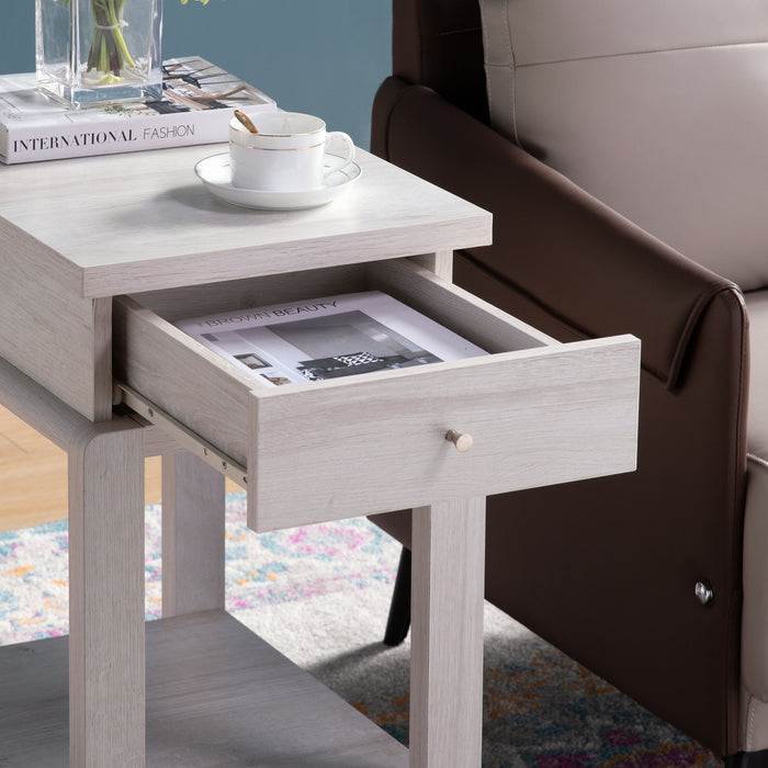 Chair Side End Table With One Drawer And Bottom Shelf - White Oak