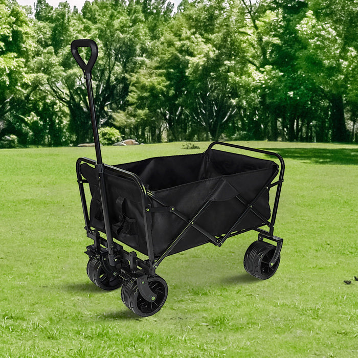 100L Collapsible Folding Beach Wagon Cart With 220Lbs Large Capacity, Wagons Carts Heavy Duty Foldable With Big Wheels For Sand, Garden, Camping