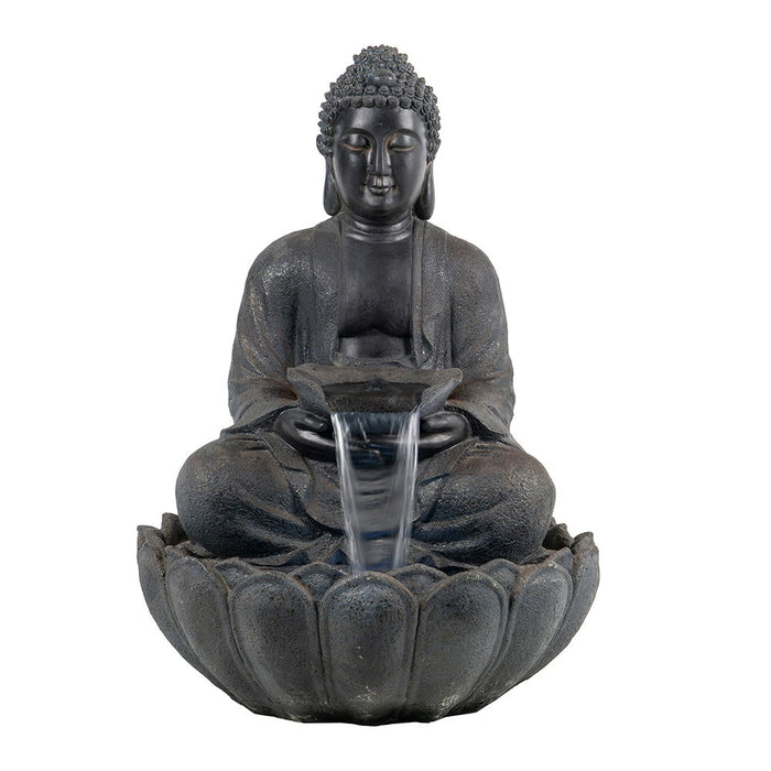 Buddha Statue Water Fountain, Indoor Outdoor Polyresin Fountain With Light - Dark Gray