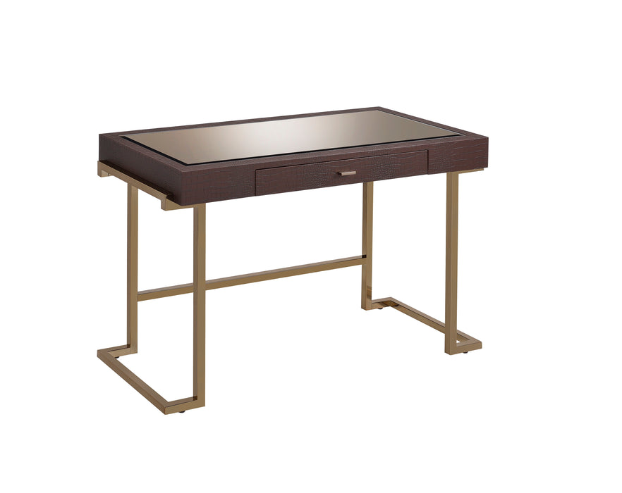 Zakwani - Synthetic Leather Desk Table - Espresso / Champagne