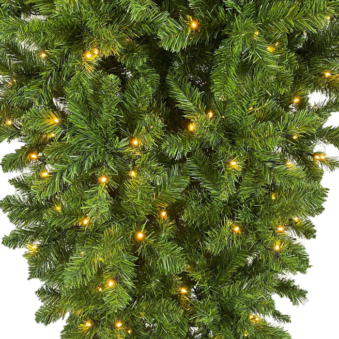 6ft Upside Down Christmas Tree with LED Warm White Lights and Metal Base - Green Leaf