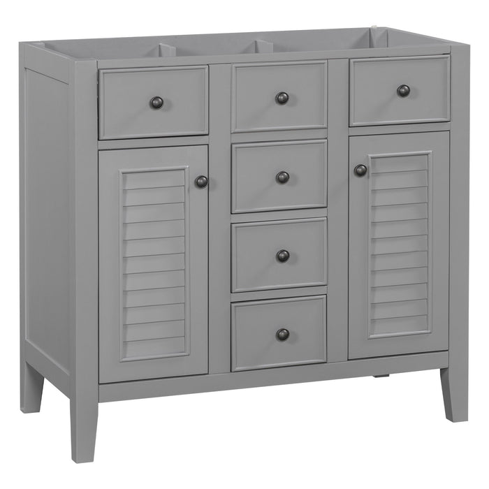 Bathroom Vanity Without Sink, Cabinet Base Only, Two Cabinets And Five Drawers, Solid Wood Frame - Gray