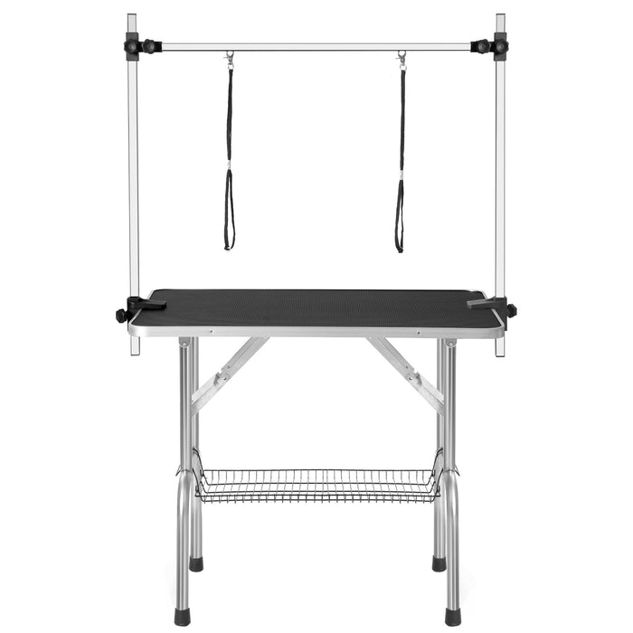 Professional Dog Pet Grooming Table Large Adjustable Heavy Duty Portable With Arm & Noose & Mesh Tray - Black