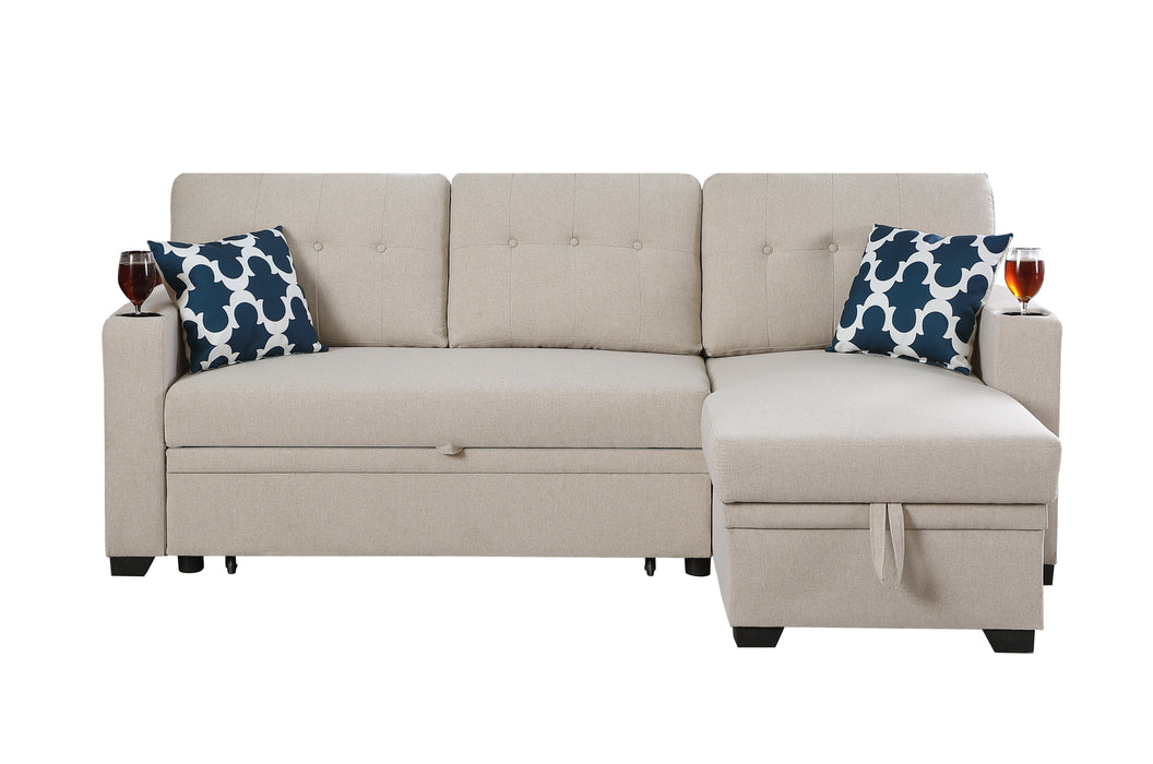 82" Width Sectional With Storage Chaise And Cupholder Armrest