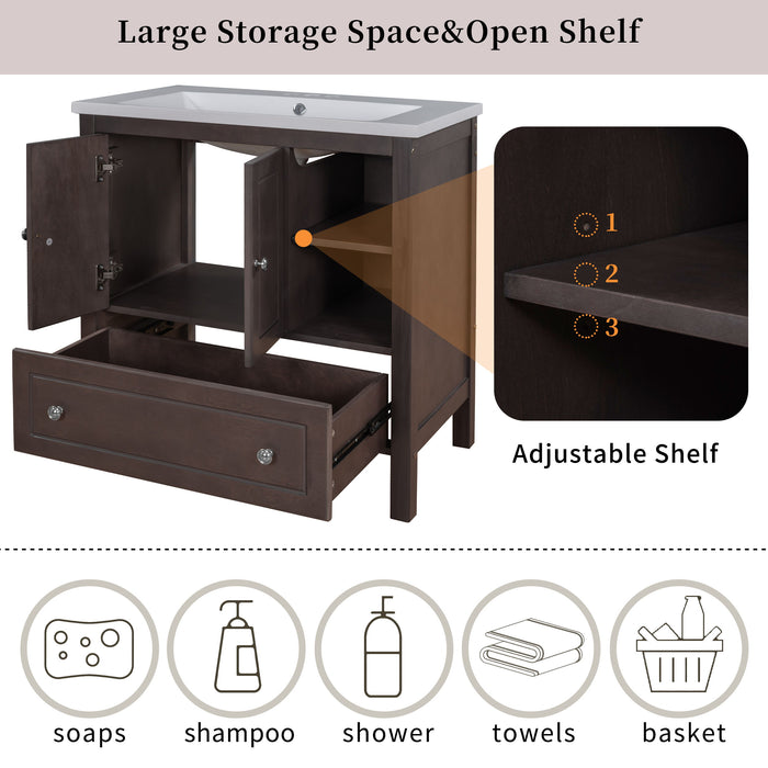 Bathroom Vanity With Sink, Bathroom Storage Cabinet With Doors And Drawers, Solid Wood Frame, Ceramic Sink