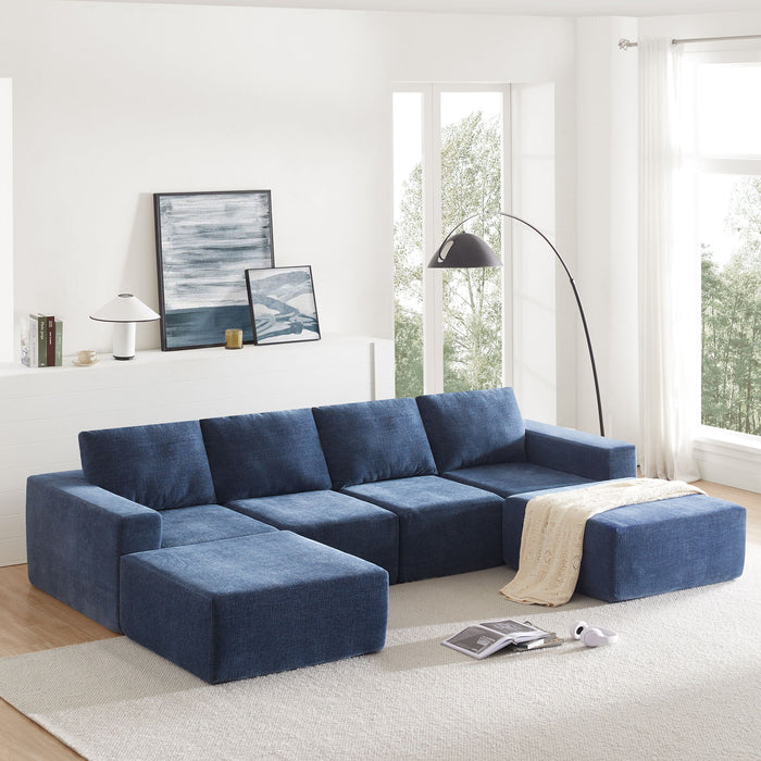 Modular U-Shaped Sectional Sofa, Luxury Chenille Floor Couch Set, Upholstered Indoor Furniture, Foam - Filled Sleeper Sofa Bed For Living Room, Bedroom, Free Combination