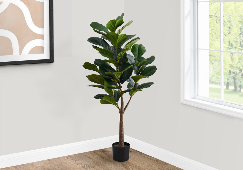 Artificial Plant, 47" Tall, Fiddle Tree, Indoor, Fake, Floor, Greenery, Potted, Real Touch, Decorative - Green / Black