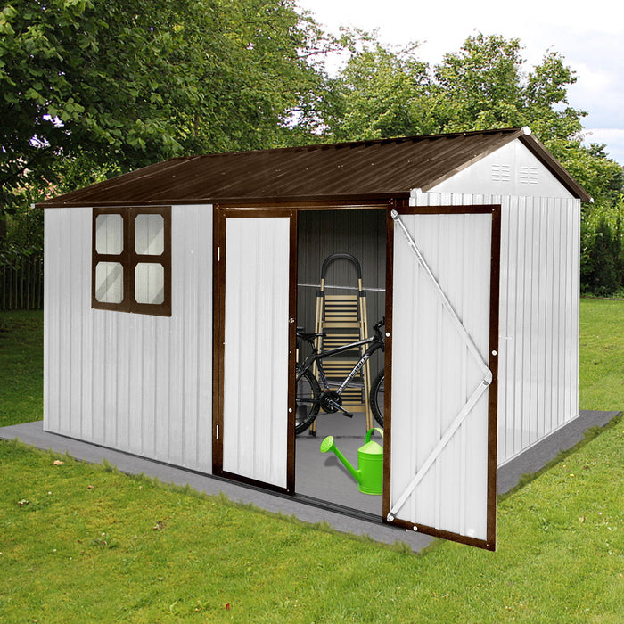 10'x8' Garden Sheds Outdoor Storage Sheds With Window - White / Coffee