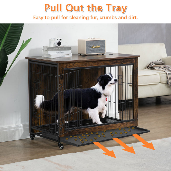 Dog Crate Furniture With Cushion, Wooden Dog Crate Table, Double-Doors Dog Furniture, Dog Kennel Indoor For Small Dog, Dog House, Dog Cage Small