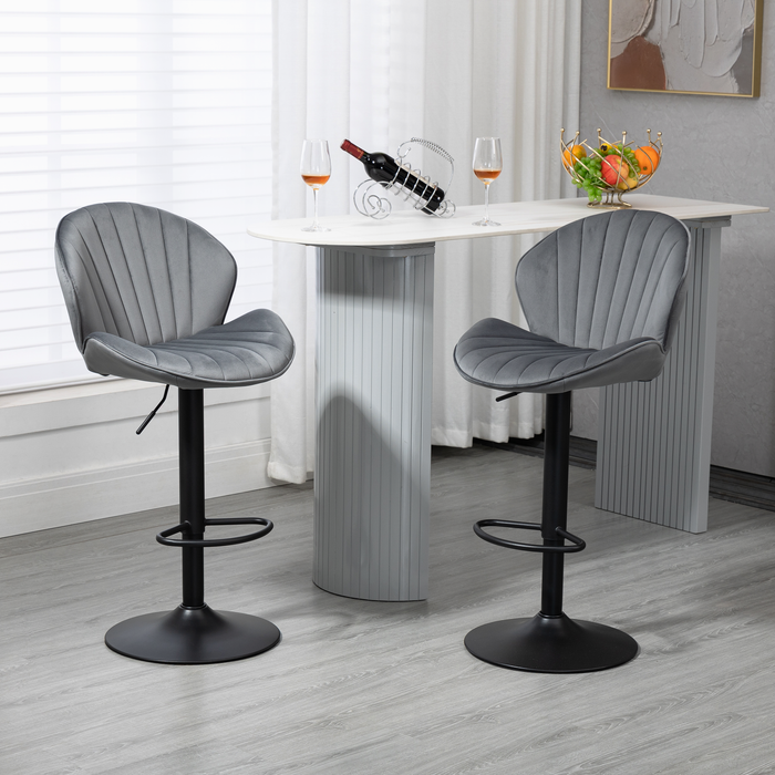 Adjustable Barstools with Back and Footrest - Grey ( Set of 2)