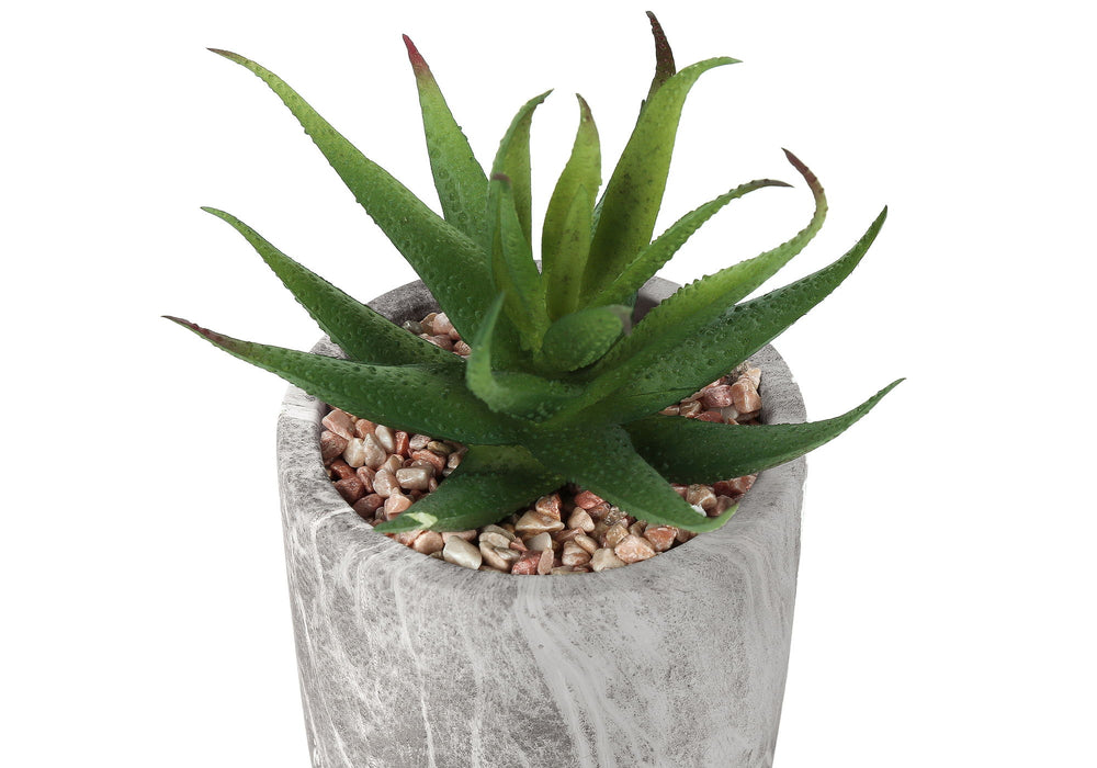 Artificial Plant, 6" Tall, Succulent, Indoor, Faux, Fake, Table, Greenery, Potted, Decorative (Set of 2) - Green / Gray